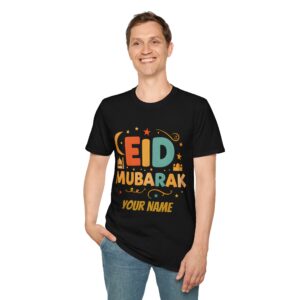 Add your name on Eid Mubarak Adult T-shirt, Eid Adha Ramadan celebration T-shirt,  Holiday muslim Gift, Beautiful Ramadan and Adha T-shirt.