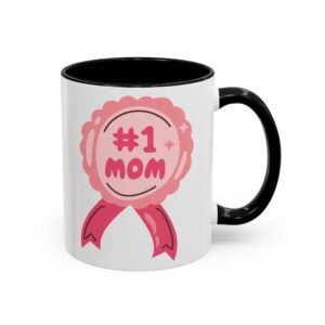 #1 Mom Accent Coffee Mug - Perfect Gift for Mother's Day, Birthdays, and Celebrations, Cute Pink Ribbon Design