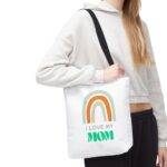 i love my mom rainbow tote bag, gift for mom, mother's day, reusable shopping bag, eco friendly tote, family outing accessory
